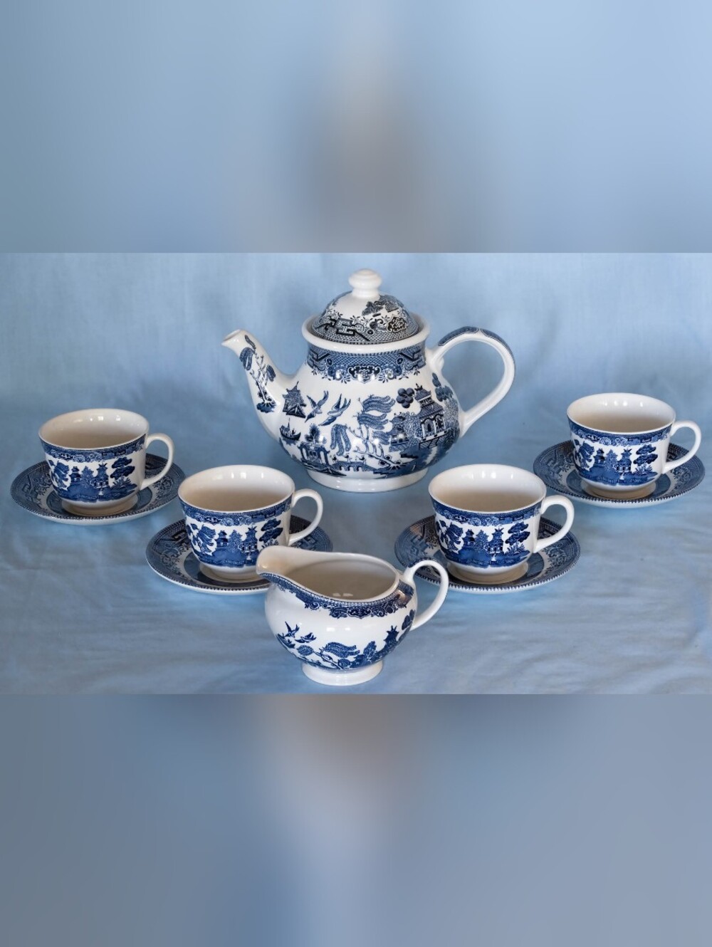 Beautiful Churchill Blue Willow Tea Set. Made In England!